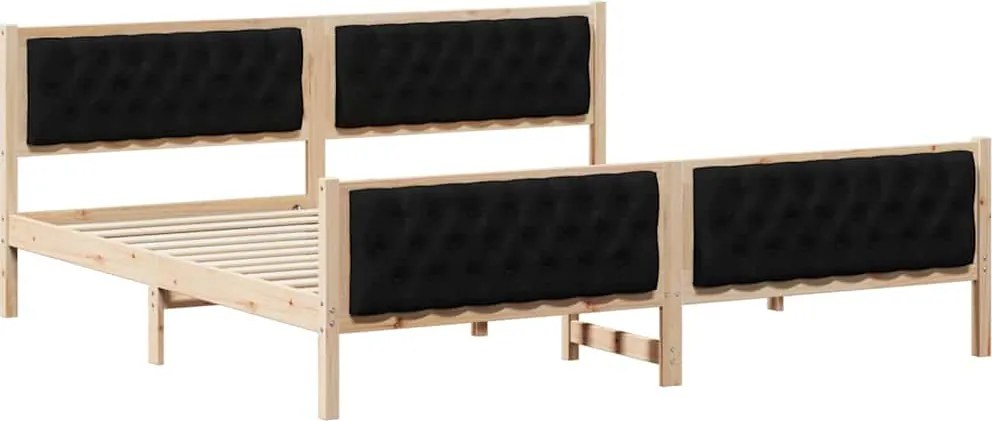 vidaXL Ágykeret fejtámlával Fekete 200 x 200 cm Tömör fenyőfa
