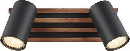 Globo 57909-2 Fali spotlámpa, fém fekete matt, fa sötétbarna, forgatható, HxSzxM: 260x80x125mm, 2x GU10 25W 230V izzók nélkül