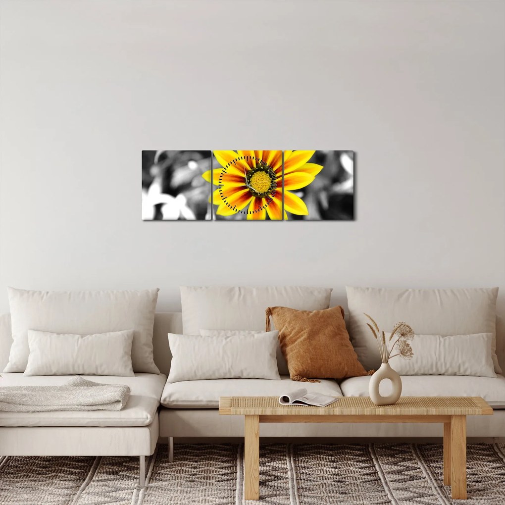 Sárga virágok képe (órával) (90x30 cm)