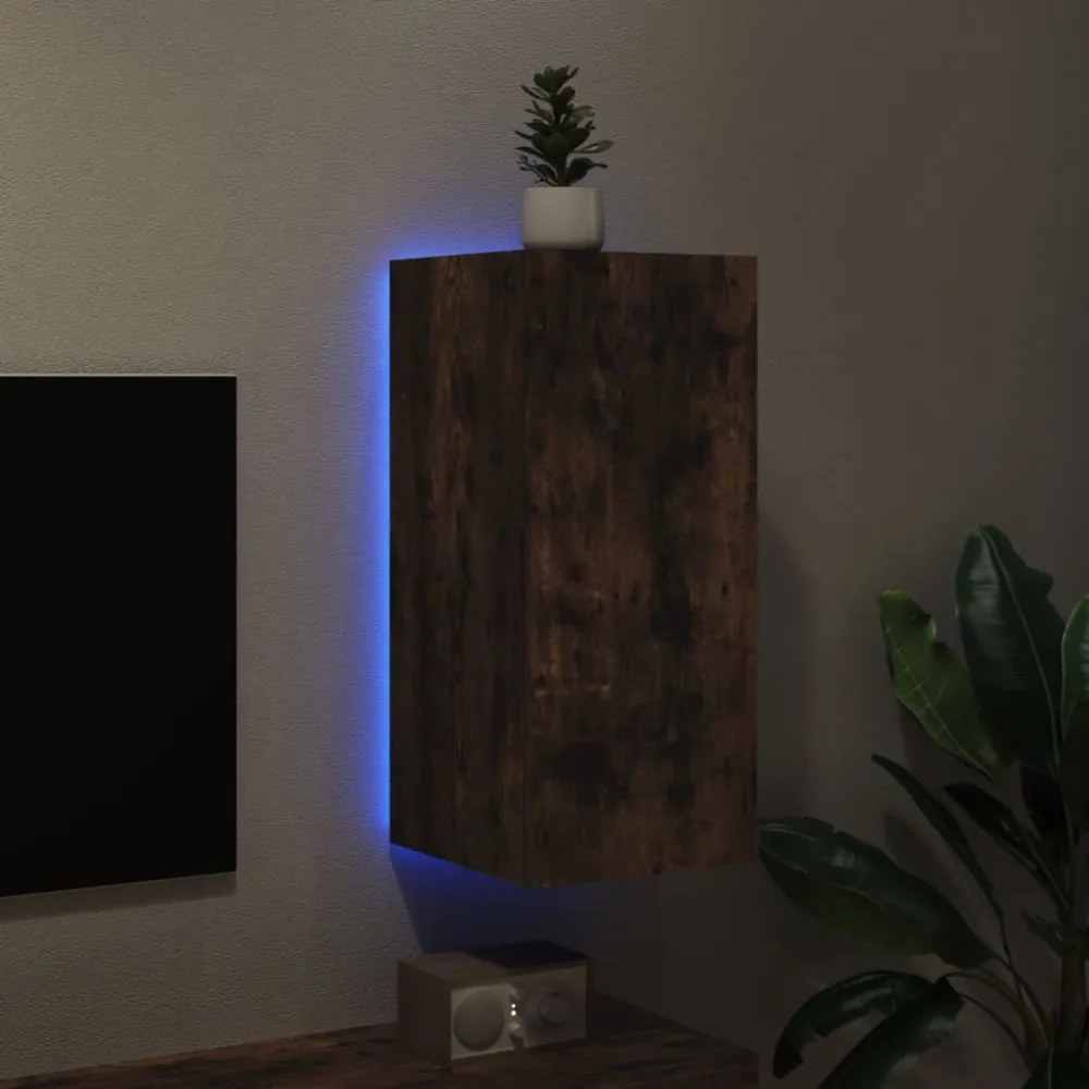 füstös tölgy színű fali TV-szekrény LED-ekkel 30,5x35x70 cm