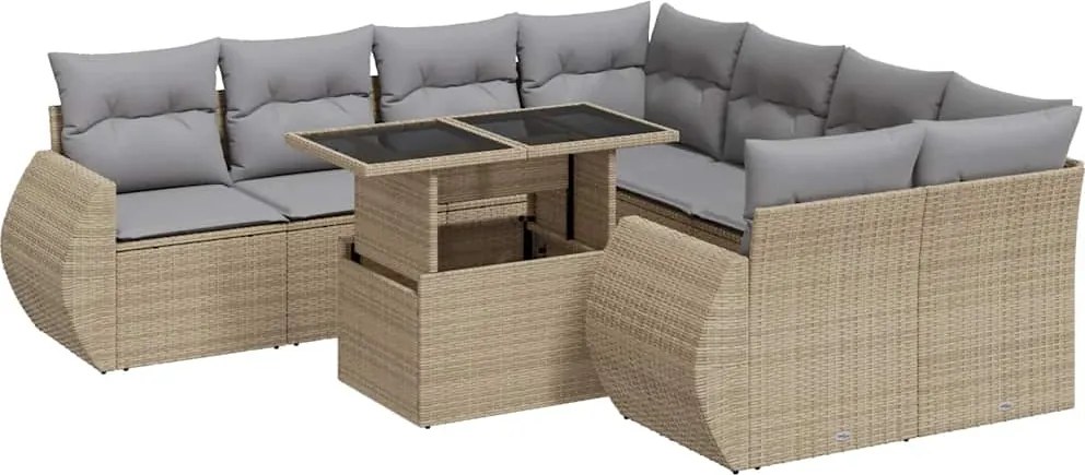 vidaXL 9 részes bézs polyrattan kerti ülőgarnitúra párnákkal