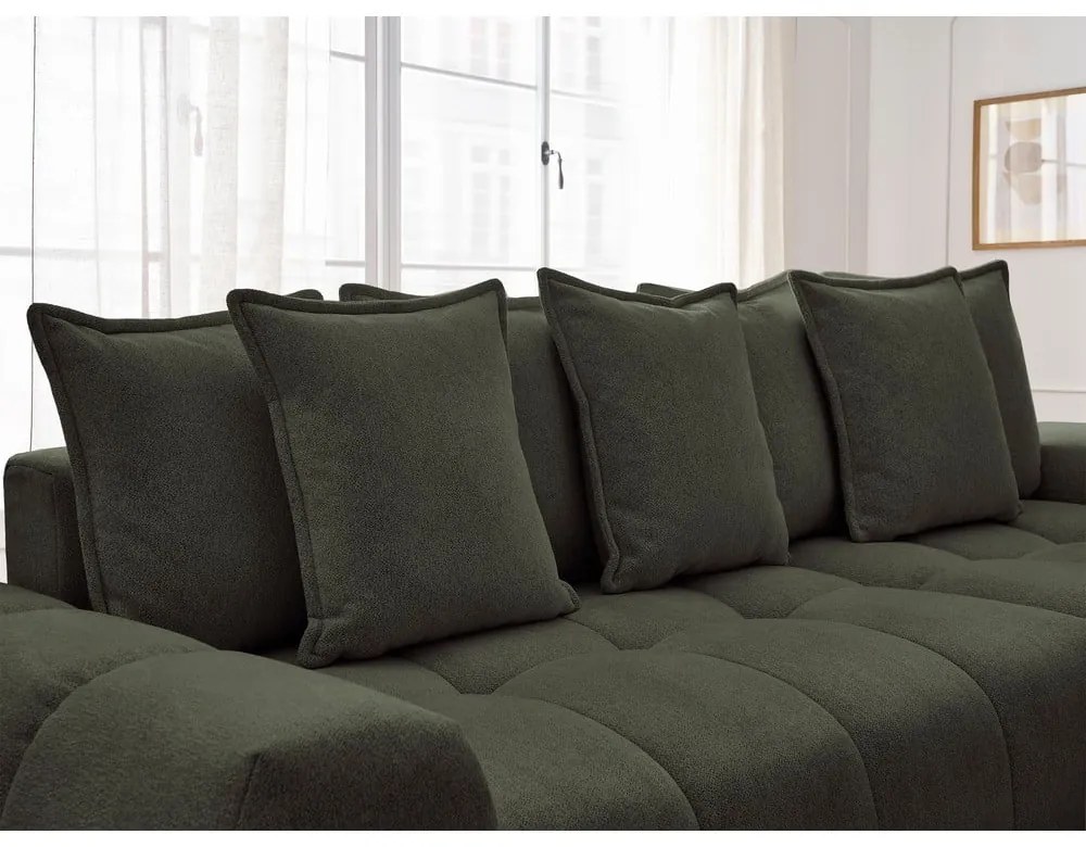 Zöld zsenília kinyitható-tárolóhelyes sarokkanapé (jobb oldali-heverő résszel) Everest – Bobochic Paris