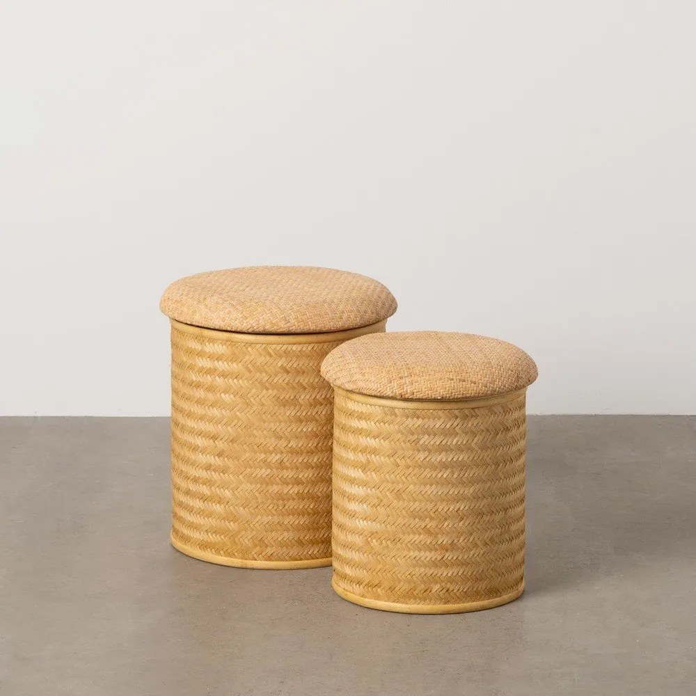 Natúr színű kötött puff Rattan – Ixia