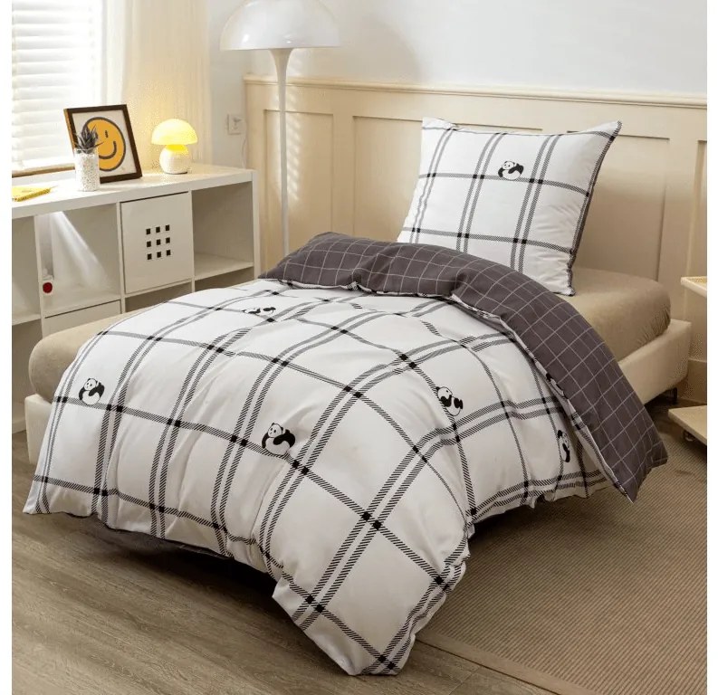 Mikroflanel ágyneműhuzat CUTE PANDA fehér Ágyneműhuzat mérete: 70 x 90 cm | 140 x 200 cm