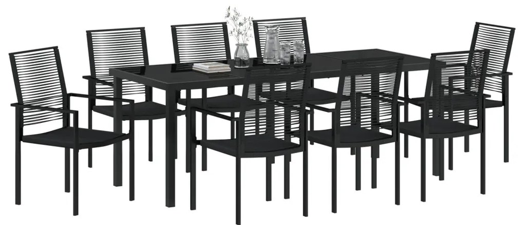 9 darabos kerti étkező szett fekete PVC rattan