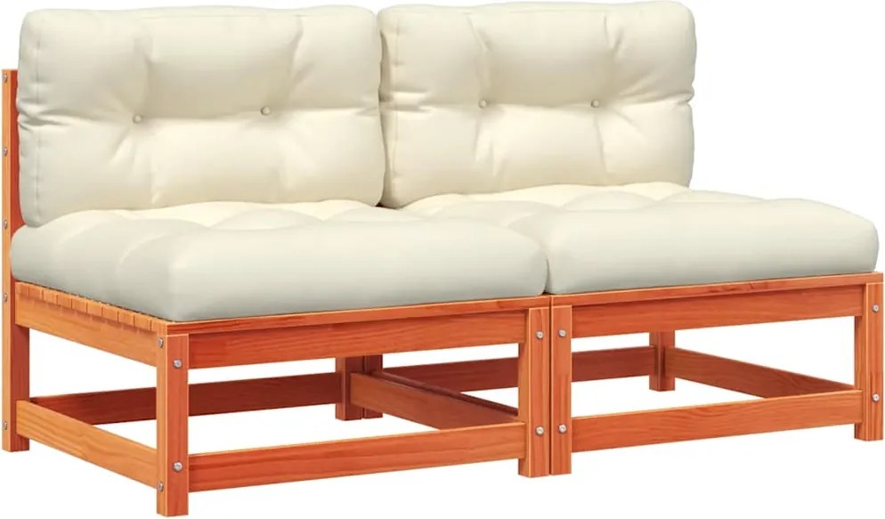 vidaXL 2 db viaszbarna tömör fenyő karfa nélküli kerti kanapé párnával