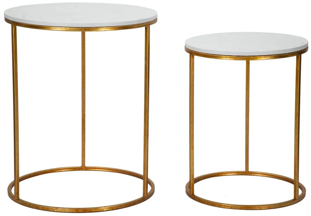 fém kisasztal szett fehér márvány lappal – 2 db – aranyszínű