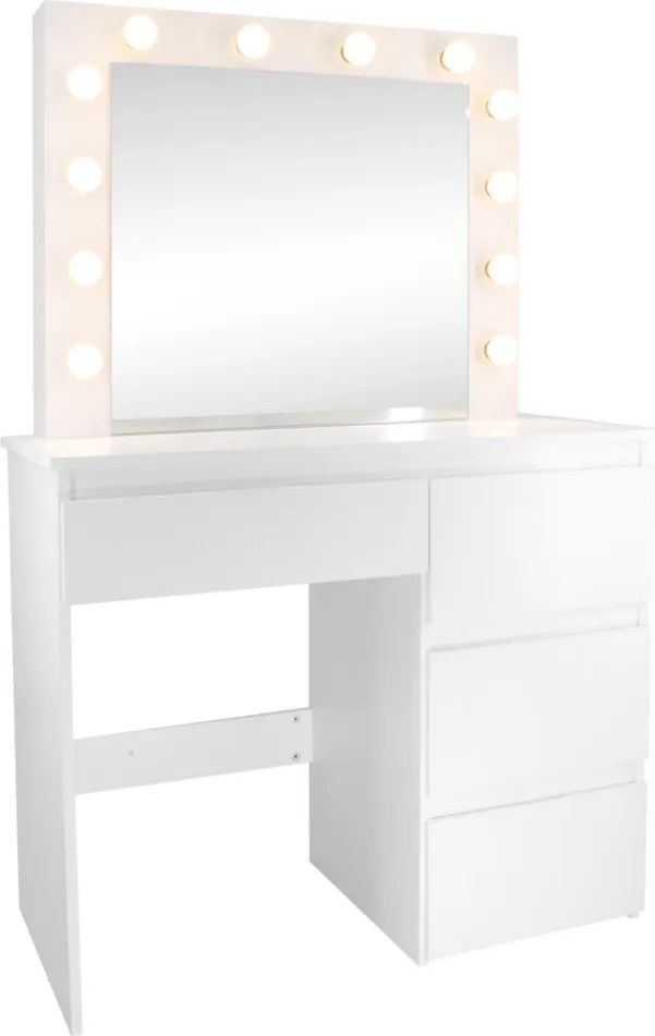 Fehér fésülködőasztal világítással és 4 fiókkal 94 cm x 43 cm x 140 cm