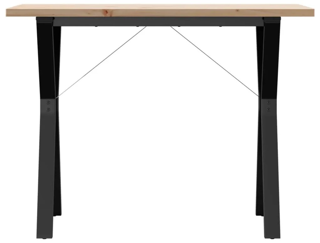 Tömör fenyőfa és acél étkezőasztal Y-vázzal 100x50x75,5 cm