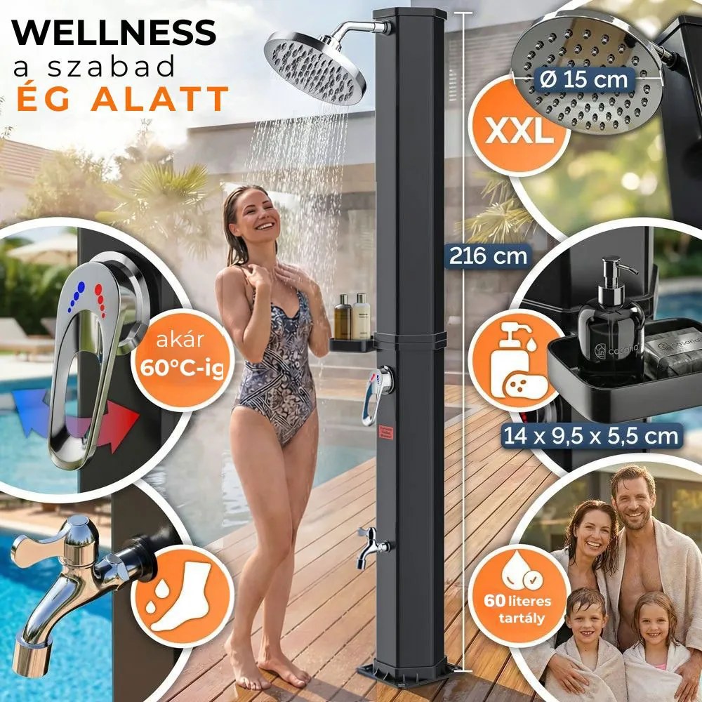 HAVANA szolár zuhany fedéllel, 60 l, fekete Casaria