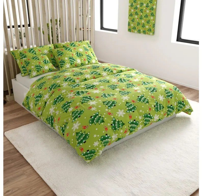 Mikroflanel ágynemű CHRISTMAS TREE zöld Ágyneműhuzat mérete: 70 x 90 cm | 140 x 220 cm