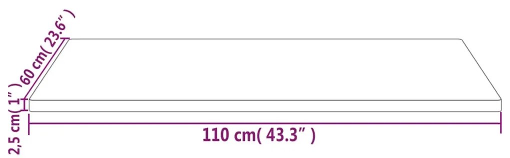 tömör fenyőfa téglalap alakú asztallap 110 x 60 x 2,5 cm