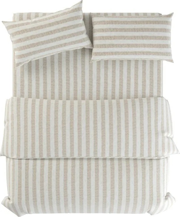 Világosszürke-krémszínű egyszemélyes len ágyneműhuzat 135x200 cm Natural Stripes – Native Natural