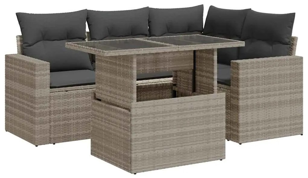 5 részes világosszürke polyrattan kerti ülőgarnitúra párnákkal