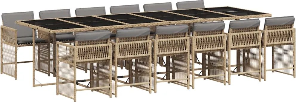 vidaXL 13részes vegyes bézs polyrattan kerti étkezőgarnitúra párnákkal