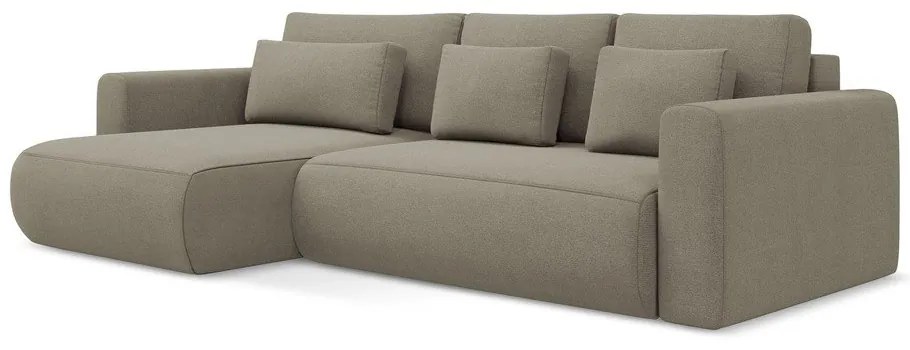 Világosbarna kinyitható-tárolóhelyes sarokkanapé (bal oldali-heverő résszel) Kapua – Makamii