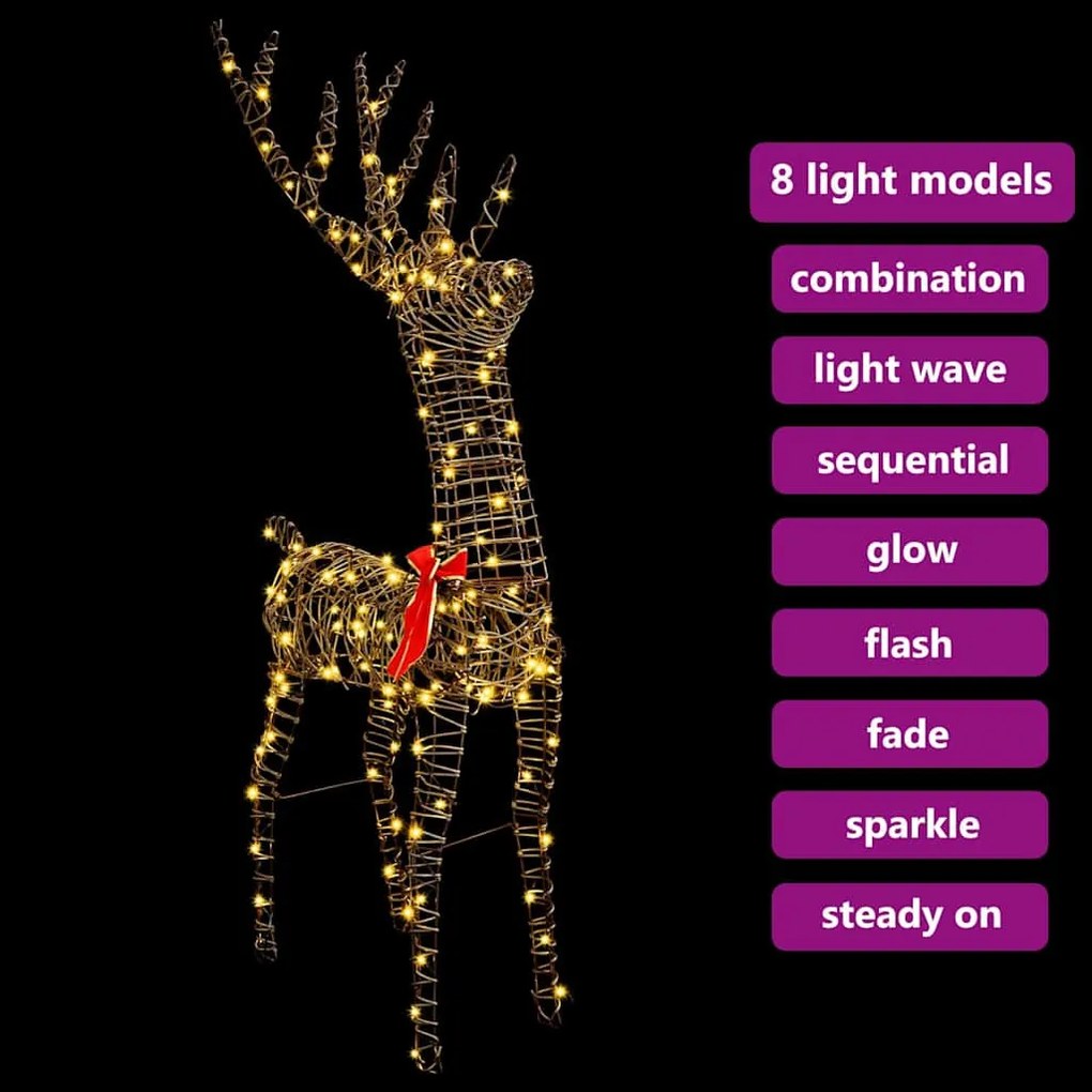 3D rénszarvas 140 LED-del Meleg fehér 128 cm Rattan