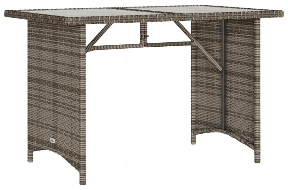 szürke polyrattan üveglapos kerti asztal 110x68x70 cm