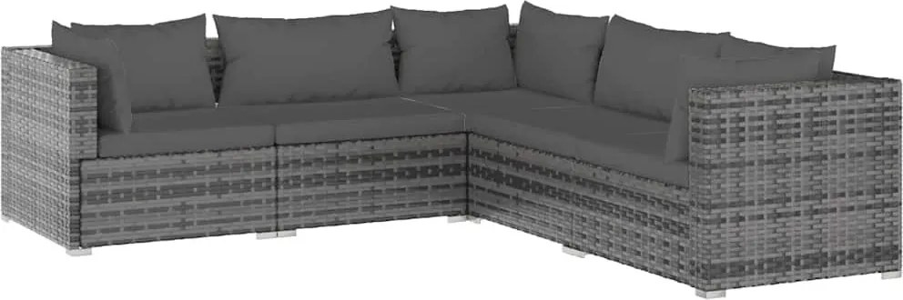 5 részes szürke polyrattan kerti ülőgarnitúra párnákkal