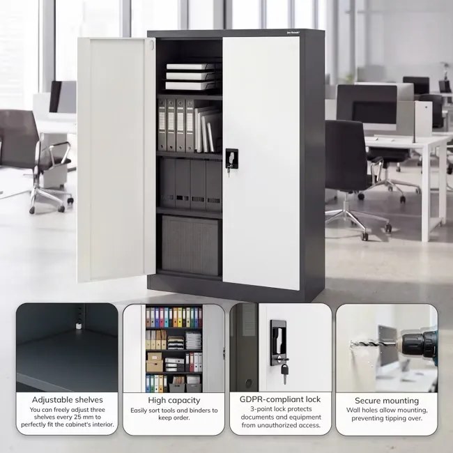 Fém irodai iratszekrény antracit-fehér KEVIN 900 x 1400 x 400 mm