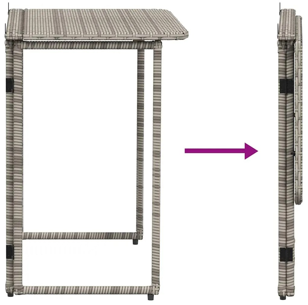 szürke polyrattan összecsukható kerti asztal 90x51x75 cm