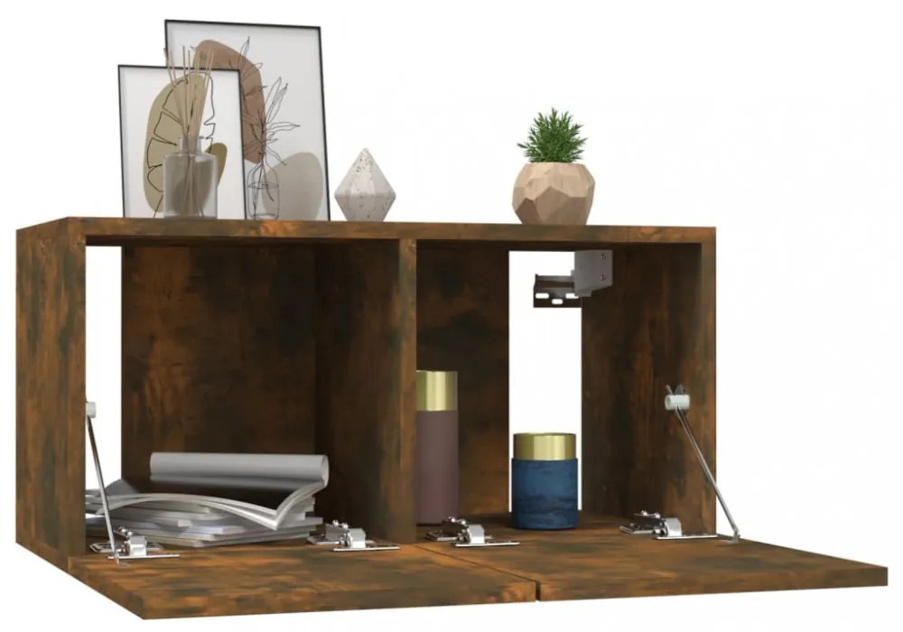 4 db füstös tölgy színű szerelt fa fali TV-szekrény 60x30x30 cm