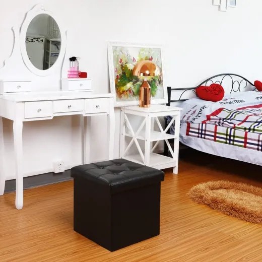 Casaria® Tárolós puff 38x38x38 cm - fekete