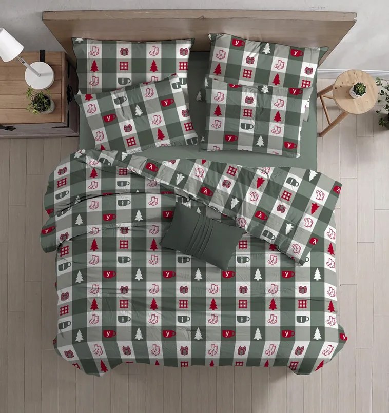 CHRISTMAS SOCKS  zöld pamut ágyneműhuzat Ágyneműhuzat mérete: 70 x 90 cm | 140 x 200 cm