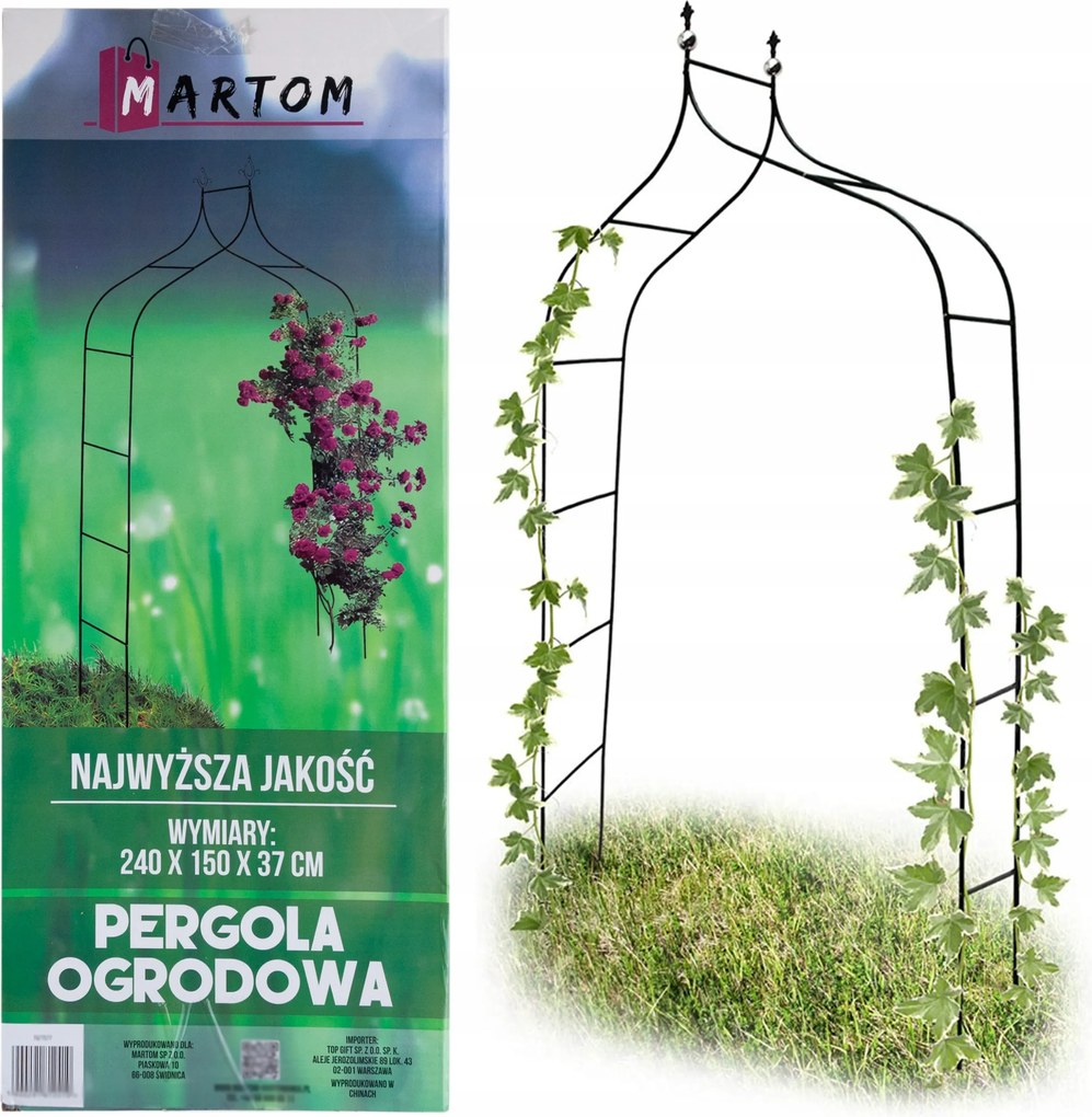 Kerti Pergola Íves Rózsa Támaszték Kúszó Virágok 240cm Fém Boltív