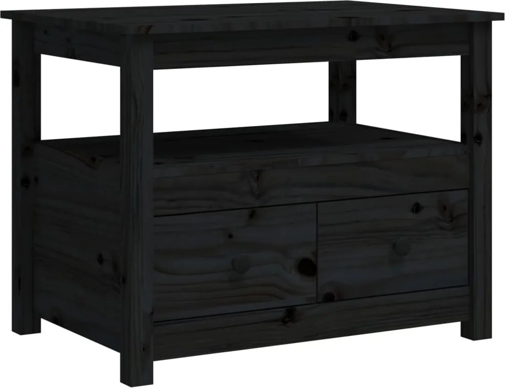 vidaXL fekete tömör fenyőfa dohányzóasztal 71 x 49 x 55 cm