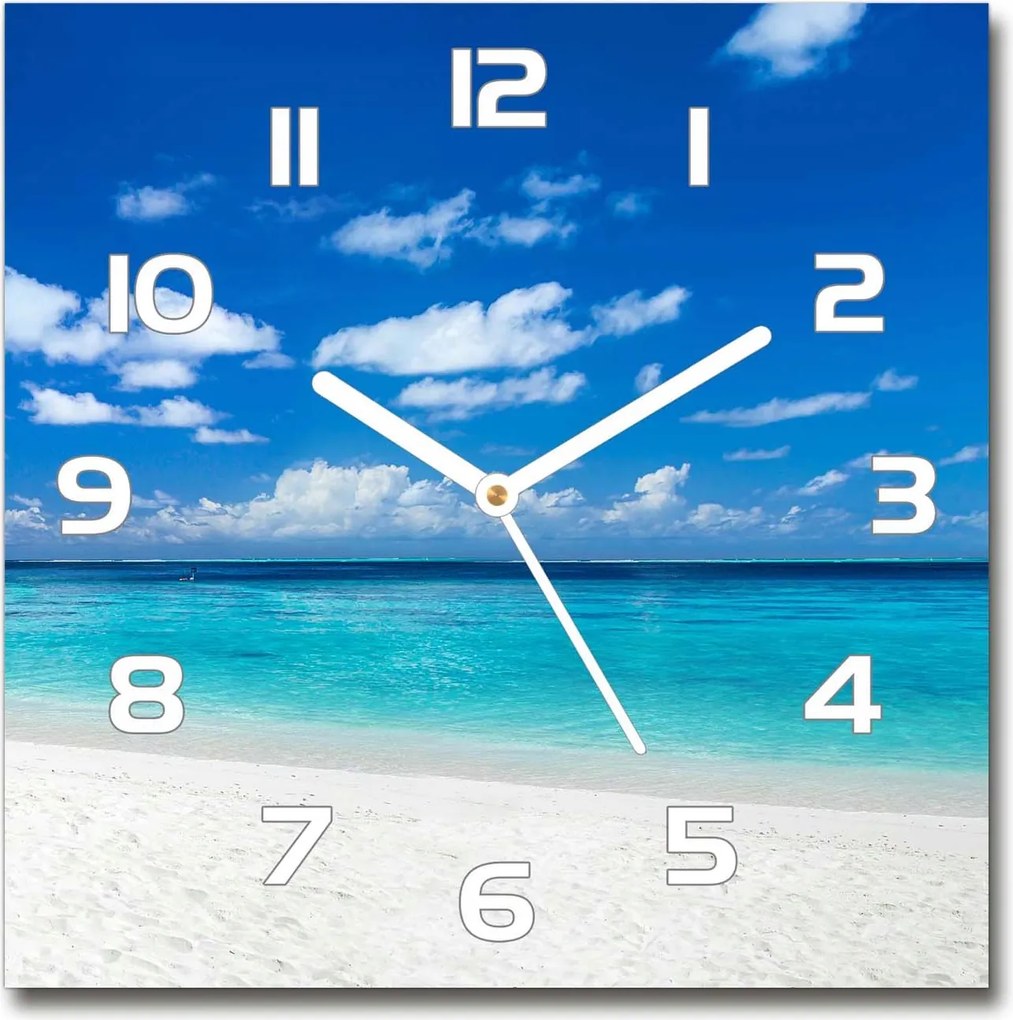 Üveg falióra szögletes Trópusi tengerpart 30x30 cm