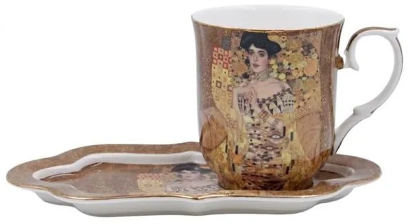 Klimt porcelán bögre hosszúkás aljjal díszdobozban - 360 ml - Adele Bloch