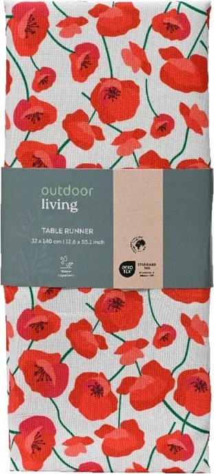 Dekorációs futópad asztalra 32x140cm piros-fehér pipacs mintás