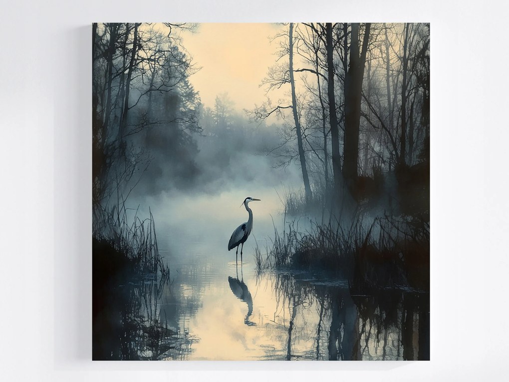 Vászonkép Canvas Természet Madár Kócsag Reggel Köd 80x80