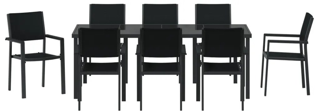 9 darabos kerti étkező szett fekete poli rattan