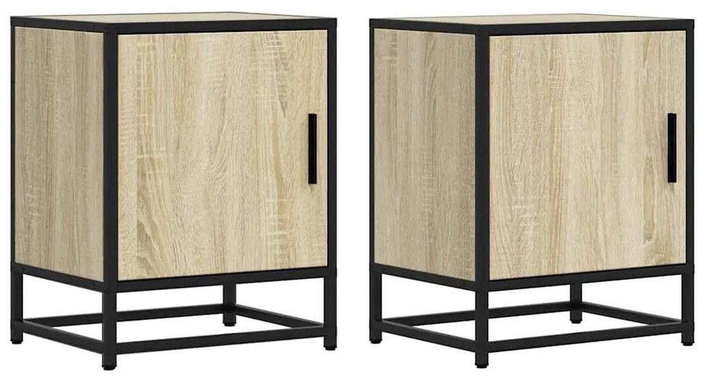 Éjjeliszekrények 2 db Sonoma tölgy 40x31x50 cm Gépi fa és fém
