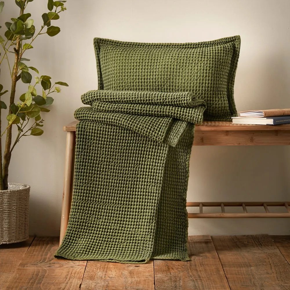 Zöld pamut takaró 150x200 cm Jaipur Chunky Waffle – Pineapple Elephant