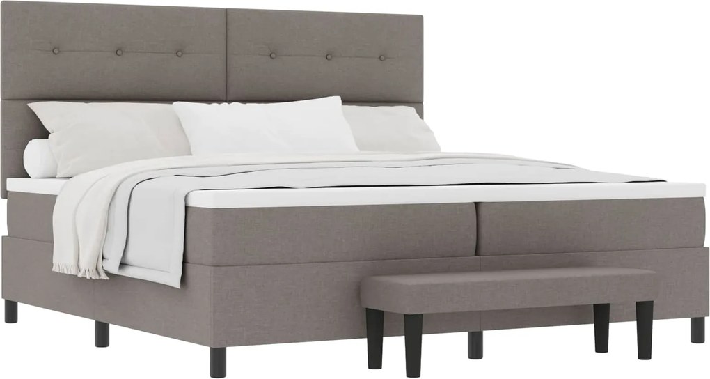 vidaXL Boxrugós ágy matracmal fejtámlával Tópszínű 200 x 200 cm szövet