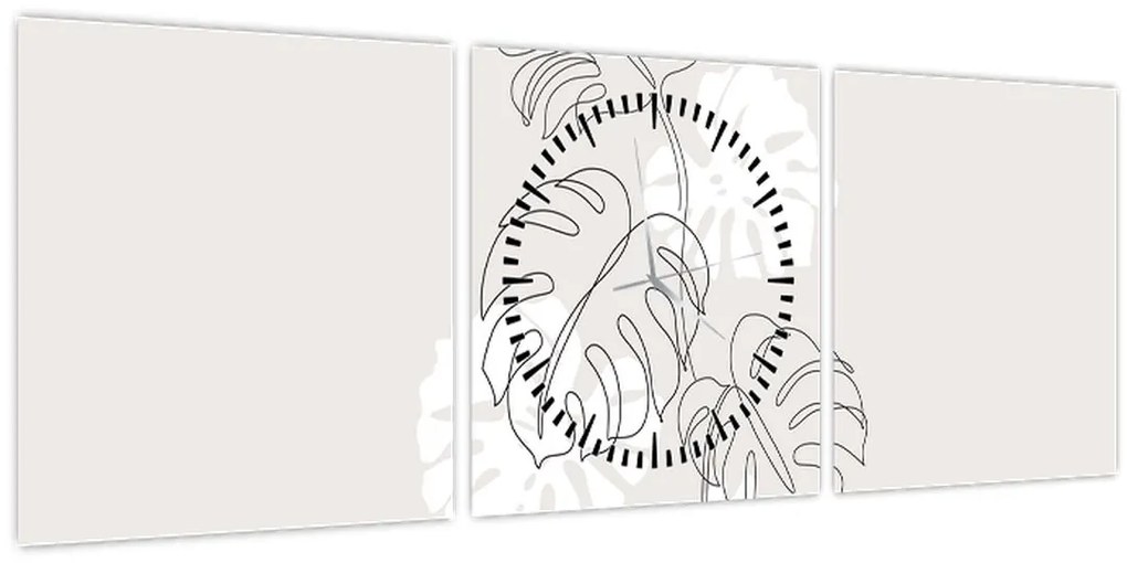 Kép - Vonalkép monstera N⁰3 (órával) (90x30 cm)