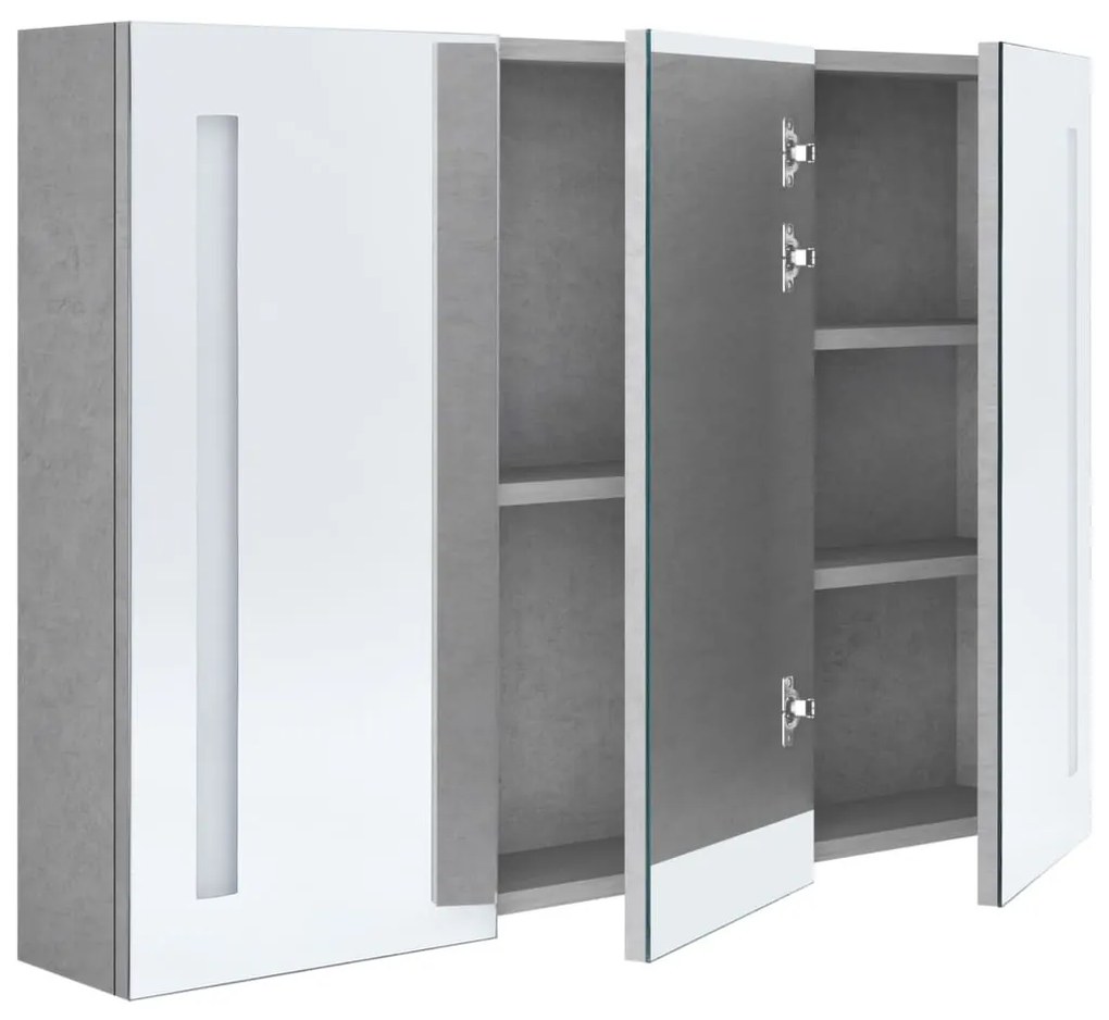 betonszürke LED-es tükrös fürdőszobaszekrény 89 x 14 x 62 cm