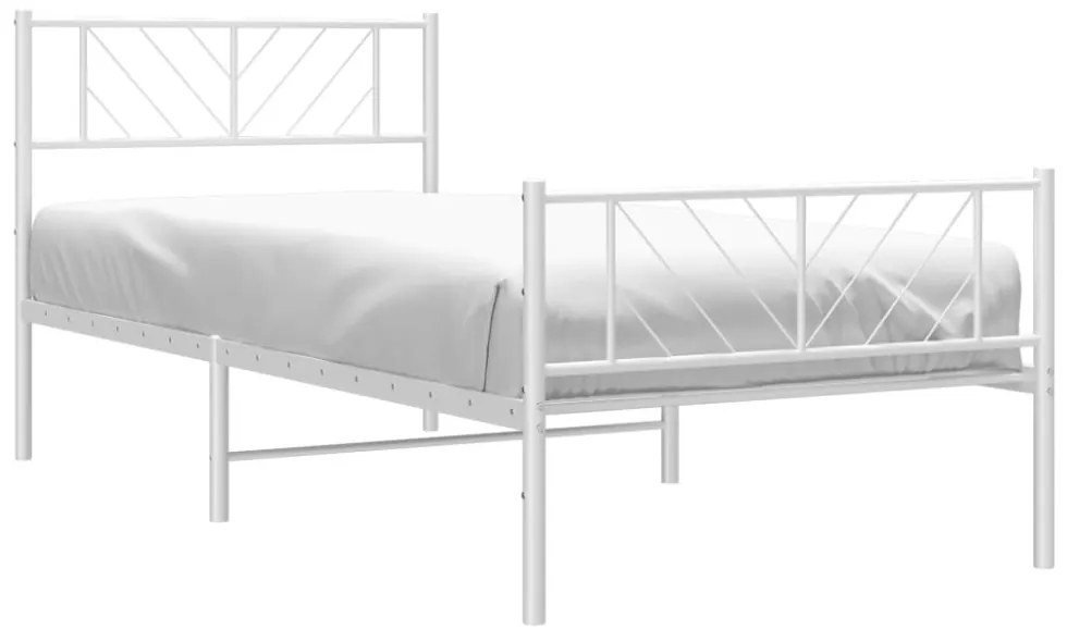 fehér fém ágykeret fej- és lábtámlával 75 x 190 cm