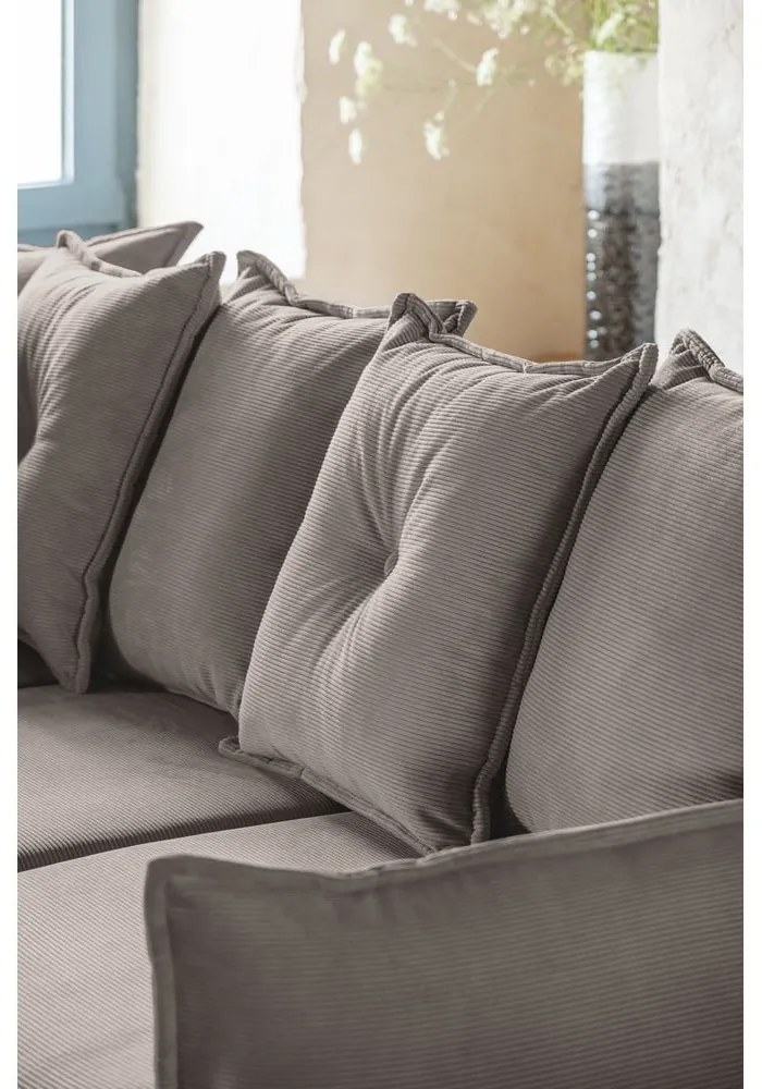 Világosbarna kordbársony kinyitható sarokkanapé (bal oldali-U alakú) Lazy Lukka – Miuform