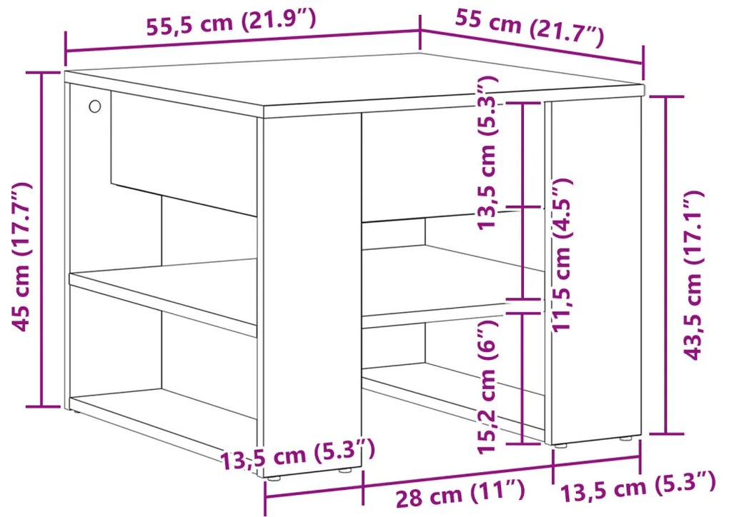 Fekete Tölgy Kávézóasztal 55.5x55x45 cm Műszaki Fából Készült