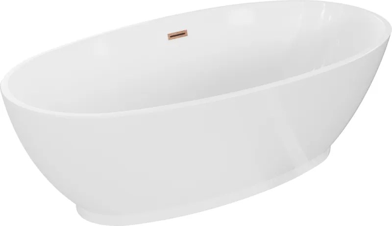 Mexen Bilbao szabadon álló kád 180 x 90 cm, fehér, bronz színű szálcsiszolt túlfolyó - 51311809000-65