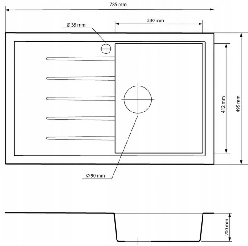 Gránit mosogató NERO Eris + kihúzható zuhanyfejes Snake csaptelep + adagoló + dugókiemelő (matt fekete)