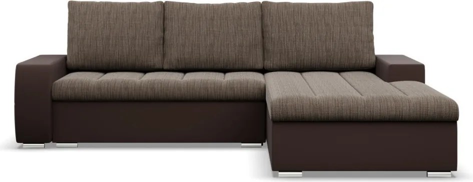 Toronto sarokkanapé, 2 ágyneműtartóval, fonott + műbőr, jobboldali, barna