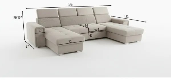 Ággyá nyitható ülőgarnitúra univerzális U-formájú sarokrésszel és tárolóval SALVADA bézs