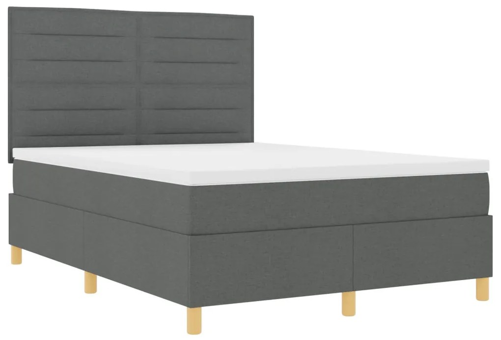 vidaXL Box Spring Ágy matraccal & LED világítással, sötétszürke, 140x200 cm, szövet