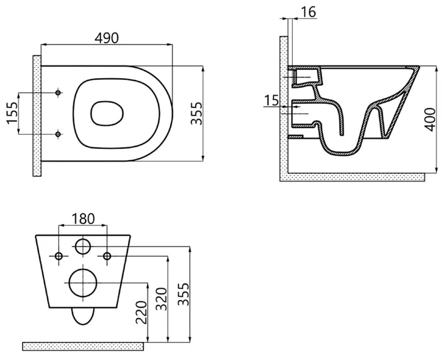 Sanovit SLIM AVVA fali WC - rimless - perem nélküli - rejtett szerelésű - 49 cm