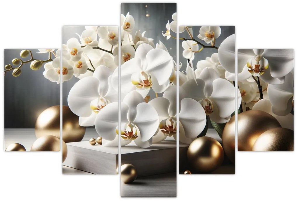 Kép - Orchidea és aranygolyók (150x105 cm)